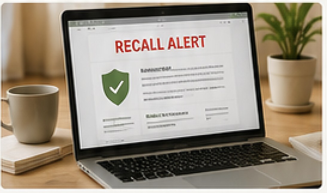 Laptop showing a pet food recall alert